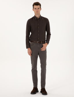 Kahverengi Flanel Dokulu Slim Fit Uzun Kollu G_mlek - Pierre cardin фото 4