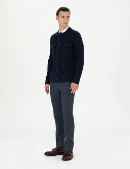 Lacivert Ekstra Slim Fit _izgili Kuma_ Pantolon
