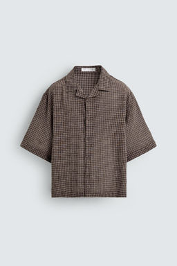 Рубашка Zara Relaxed Fit Jacquard Cuadros коричневая