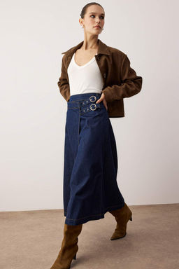 Koyu Mavi Kemer Detayl? Midi Denim Etek TWOAW26ET00120 - Trendyolmilla фото 2