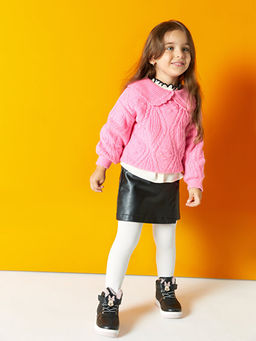 Beli Lastikli Deri G?r?n?ml? K?z Bebek ?ort Etek ve K?lotlu ?orap 2li