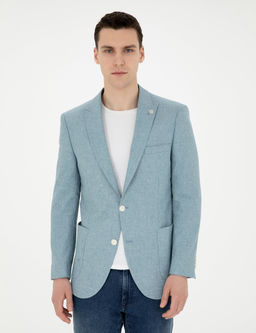 A__k Mavi Ex. Slim Fit Keten Kar___ml_ Ceket