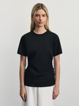 Футболка из хлопка с вырезами по бокам / Zarina фото 4