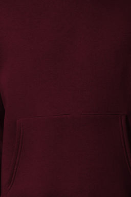 Bordo Oversize/Genis Kesim S?rt? Nak?s Detayl? Kapusonlu Sweatshirt TMNAW25SW00142