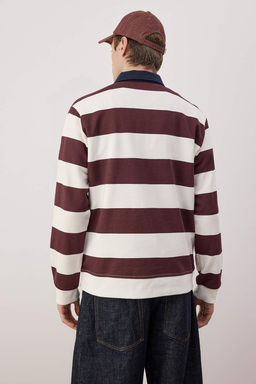 TRENDYOL MAN Lacivert Regular/Normal Kesim Polo Yaka Cizgili Ici Polar/S?cak Tutan Sweatshirt TMNAW24SW00240 - Trendyolmilla фото 28