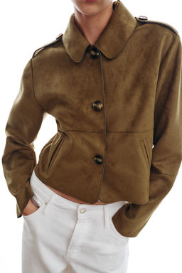 CHAQUETA CORTA EFECTO ANTE / Khaki oscuro - Zara фото 3