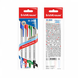 Цена за 24 шт. Набор из 4 ручек шариковых ErichKrause R-301 Stick Classic 1.0, цвет чернил: синий, черный, красный, зеленый (в пакете)