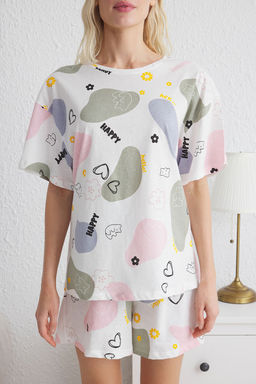 Trendyolmilla Cok Renkli %100 Pamuklu Eglence Desenli Sortlu Orme Pijama Tak?m? THMSS25PT00050  фото 4
