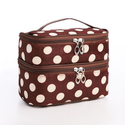 Косметичка дорожная на молнии с ручкой, с 2 отделами, с рисунком Горох, коричневая/бежевая