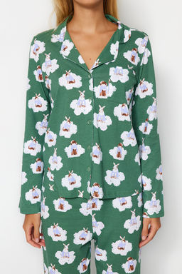 Trendyolmilla Ekru %100 Pamuklu Ay?c?kl? Gomlek-Pantolon Orme Pijama Tak?m? THMAW24PT00002  фото 20