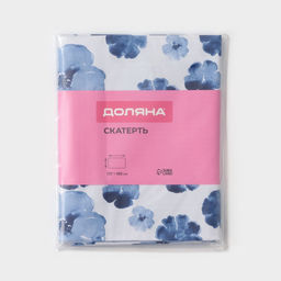 Скатерть на стол Доляна «Фиалки», 137×180 см, сине-белая