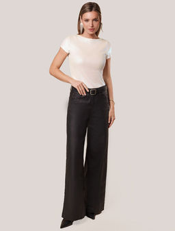 Футболка облегающая из хлопка в рубчик с вырезом лодочка с матовым покрытием металлик - Vilatte фото 4