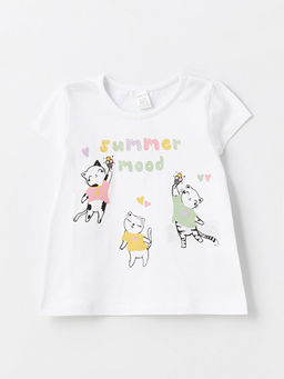 Bisiklet Yaka Bask?l? K?sa Kollu K?z Bebek Ti??rt