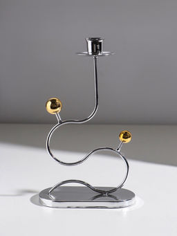 Подсвечник на 1 свечу «Линия и шарики», металл, под серебро с золотом, d=2.5 см, 14.5×7.5×26 см