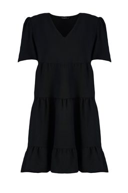 TRENDYOLMILLA Siyah Genis Kesim Mini Dokuma Elbise TWOSS20EL0400  фото 7