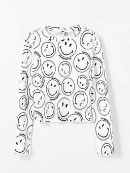 Bisiklet Yaka SmileyWorld Bask?l? K?z ?ocuk Ti??rt