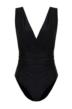 TRENDYOLMILLA Siyah Derin V Yaka Drapeli Regular Mayo TBESS24MA00144  фото 7