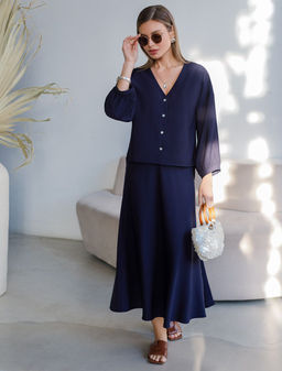 Юбка миди с разрезом скроенная по косой из плотного лиоцелла - Vilatte фото 5