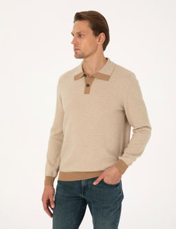 Bej Regular Fit %100 Y_n Polo Yaka D__meli Triko Kazak - Pierre cardin фото 3