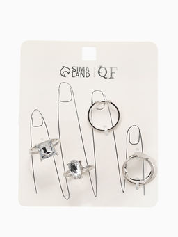 Набор колец 5 шт "Новый стиль" кристалл, размер МИКС, цвет белый в серебре