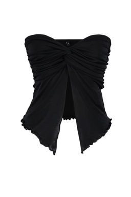 Trendyolmilla Siyah Premium Buzzy Kalp Yaka Buzgulu Esnek Crop Orme Bluz TWOSS24BZ00204 фото 7