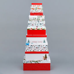 Набор новогодних подарочных коробок 10 в 1 «Новогодняя акварель», 12 х 7 х 4 - 32.5 х 20 х 12.5 см