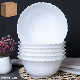 Набор суповых тарелок 6 штук 550 мл 155 мм тарелка глубокая / LHKW60 (white) /уп 8/ YF