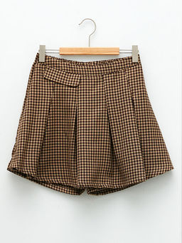 Ekose Desenli Gabardin K?z ?ocuk ?ort Etek