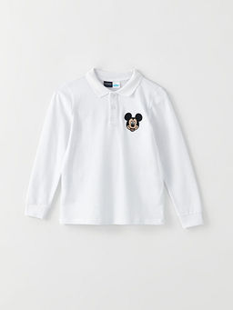Polo Yaka Mickey Mouse Nak??l? Uzun Kollu Erkek ?ocuk Ti??rt