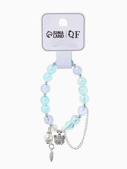 Браслет с подвесками "Сахарный" бабочка, перо. шар № 10/8, цвет голубо-фиолетовый в серебре   109679