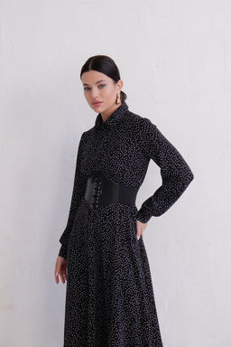 11511 Платье-рубашка чёрное в горошек - Martichelli фото 2