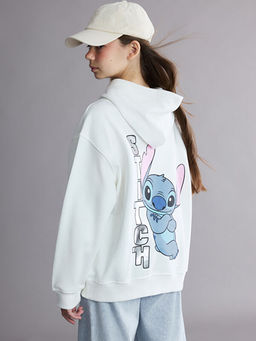 Kap??onlu Stitch Bask?l? K?z ?ocuk Sweatshirt