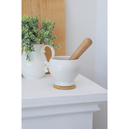 Ступка для специй BellaTenero, 380 мл, с пестиком, на бамбуковой подставке, фарфор, белая  фото 5