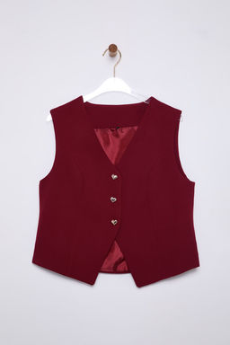 Bordo Fitted Crop Kalpli Dugmeli Dokuma Yelek TWOSS25YE00015