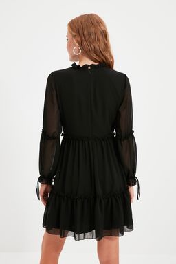 Trendyolmilla Mavi Duz Belden Ac?lan Dik Yaka Buzgulu Mini Astarl? Dokuma K?sl?k Elbise TWOAW20EL0345  фото 12