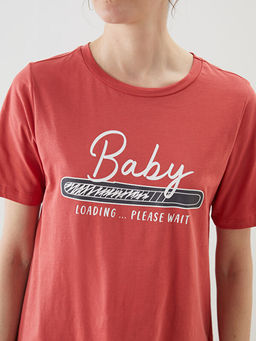 Bisiklet Yaka Bask?l? Hamile Ti??rt