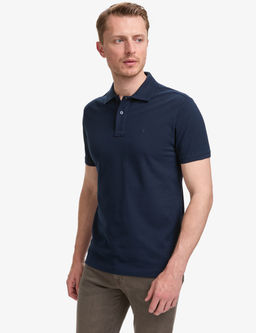 Lacivert Slim Fit %100 Pamuk D__meli Polo Yaka Basic Ti__rt