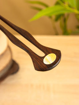 Шпилька для волос, 17×4 см, дерево Соно, ракушка, тёмно-коричневая