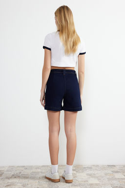 Mavi Fitted Dikis Detayl? Yuksek Bel Denim Sort TWOSS24SR00015 - Trendyolmilla фото 6