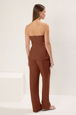 Haki Keten Gorunumlu Straplez Bluz ve Pantolon Dokuma Alt-Ust Tak?m TWOSS25AU00092 - Trendyolmilla фото 11