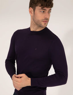 Mor Slim Fit Bisiklet Yaka Y_n Kar___ml_ Basic Triko Kazak - Pierre cardin фото 4
