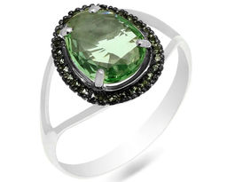 Кольцо из серебра зеленый аметист, СЦ-1446