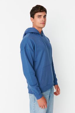 Lacivert Oversize/Genis Kesim Kapusonlu Ici Polar/S?cak Tutan Sweatshirt TMNAW23SW00195