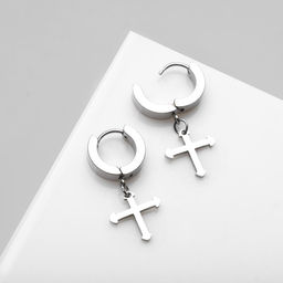 Серьги-кольца Крестики мини, d=1,3 см, цвет серебро