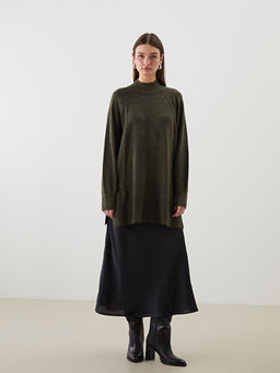 Dik Yaka Oversize Kad?n Triko Tunik