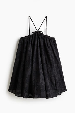 Vestido en tejido jacquard con tirantes espagueti