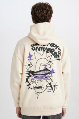 Rick and Morty Oversize Genis Kal?p Bisiklet Yaka S?rt Bask?l? Kal?n Sweatshirt