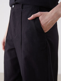 Keten Kar???ml? Kad?n Pileli Pantolon