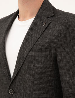 Siyah Slim Fit Keten Kar___ml_ Ceket