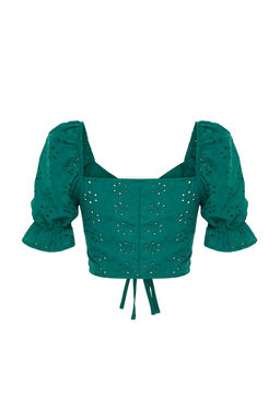 Yesil Buzgu Detayl? Crop Dokuma Bluz TWOSS24BZ00340 - Trendyolmilla фото 8